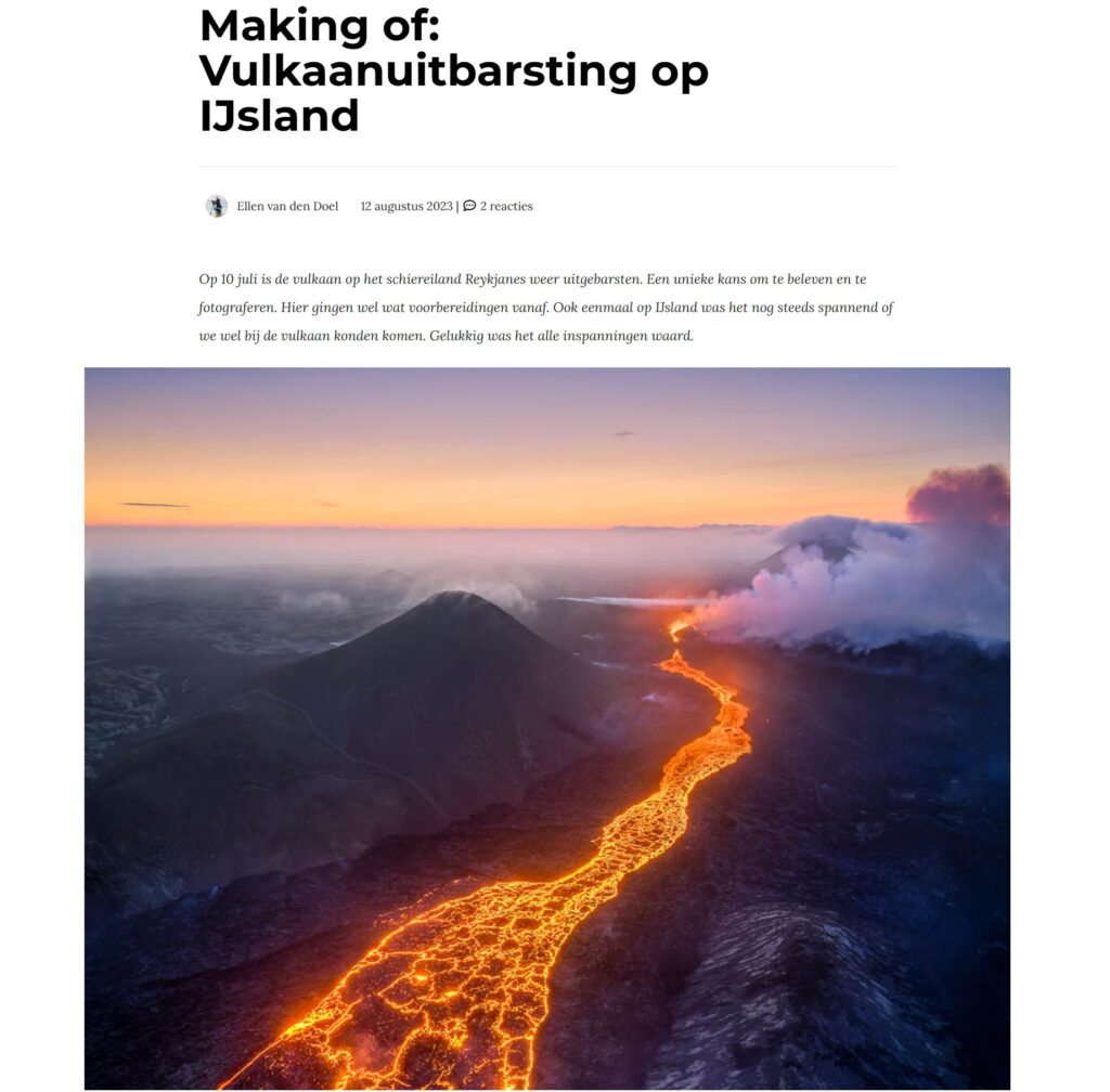 Artikel in Natuurfotografie over vulkaanuitbarsting
